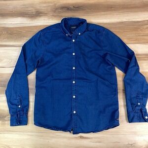 Scotch & Soda Shirt Mens M Indigo Tencel Cotton Button Down Blue Modern Casual